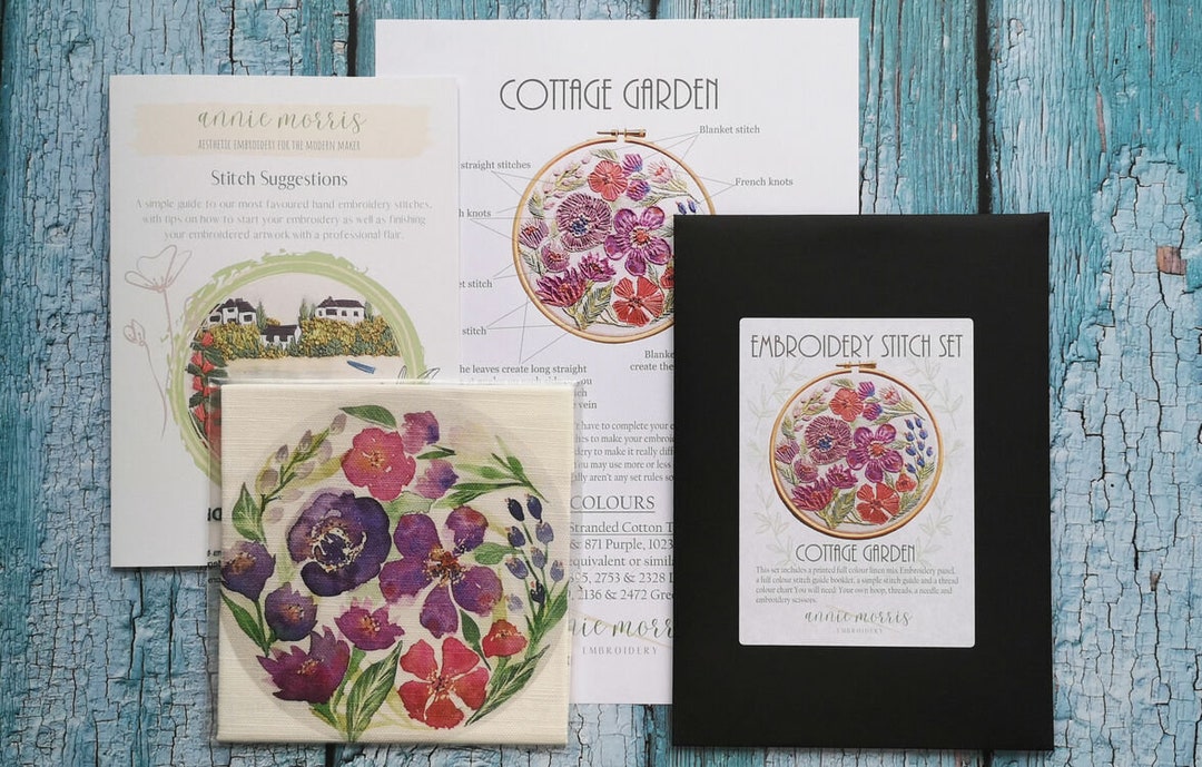 Cottage Garden Embroidery Pattern, Floral Needlework Pattern, Botanical