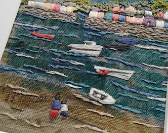 On the Shoreline Embroidery Pattern, Zeitgenössisches Küstenhandstickmuster