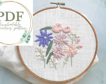 PDF Pattern - Posy Bouquet - floral embroidery pattern - Downloadable pattern -  Instant download - easy embroidery - Embroidery template