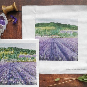 Lavender fields luxury hand embroidery pattern - Craft Project - Floral landscape needlework design