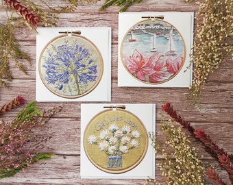 Embroidery Art Karten Set: Botanische Blankokarten - Jeden Anlass