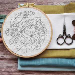 Dragonfly botanical Embroidery PDF Pattern