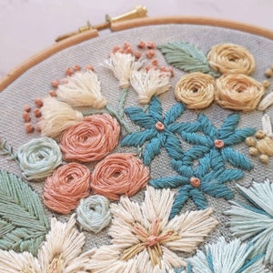 Embroidery pattern, Pastel blooms floral hand embroidery design image 4