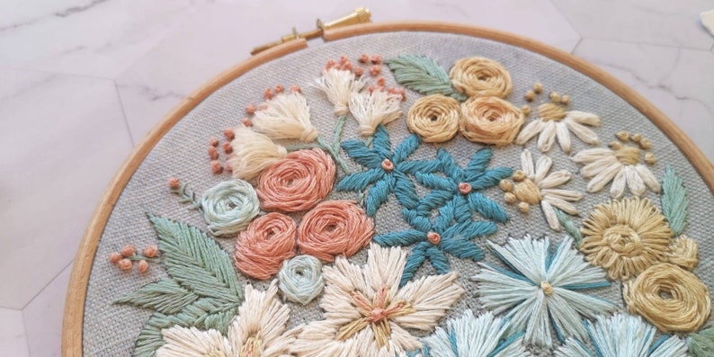 Embroidery pattern, Pastel blooms floral hand embroidery design image 4