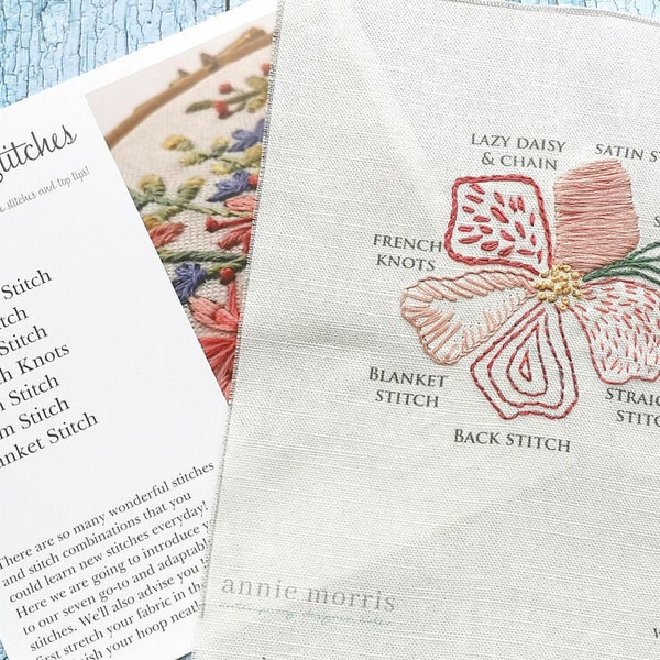 Embroidery pattern, Beginners Stitch Sampler & Booklet, Learn embroidery stitches, Sewing sampler, Modern embroidery, Learn needlework