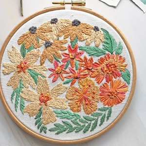 Embroidery kit, Gloriosa daisy hoop art embroidery design