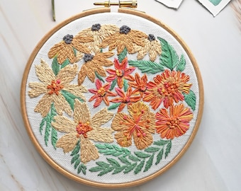 Embroidery kit, Gloriosa daisy hoop art embroidery design