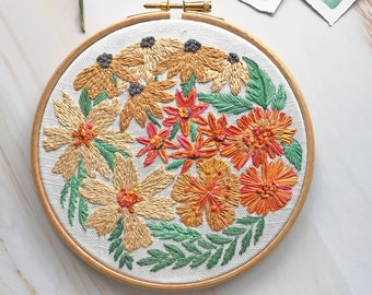 Embroidery kit, Gloriosa daisy hoop art embroidery design