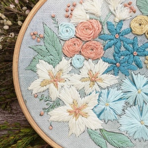 Embroidery pattern, Pastel blooms floral hand embroidery design image 3