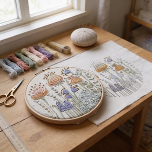 Forget Me Not Embroidery Pattern – Pre-Printed Floral Sewing Fabric