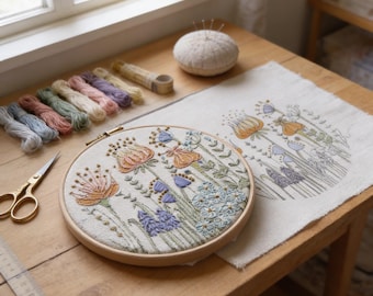 Forget Me Not Embroidery Pattern – Pre-Printed Floral Sewing Fabric