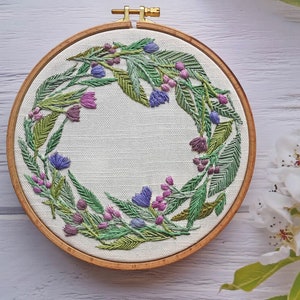 Christmas Embroidery. Floral Wreath embroidery Pattern. Pre Printed Fabric Panel. Sewing Pattern. hand embroidery pattern image 8