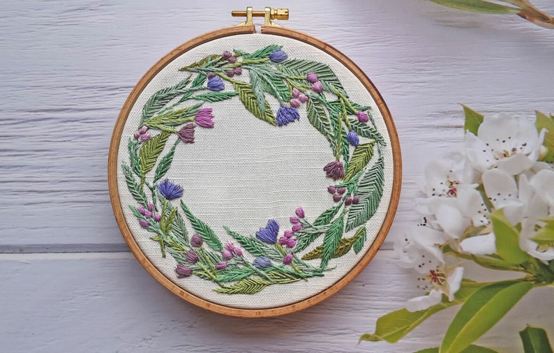 Christmas Embroidery. Floral Wreath embroidery Pattern. Pre Printed Fabric Panel. Sewing Pattern. hand embroidery pattern image 8