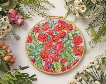 Roses Embroidery pattern, Botanical crafting design,