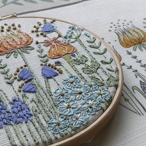 Embroidery pattern. Forget me not embroidery Pattern. Pre Printed Fabric Panel.  Sewing Pattern.  hand embroidery pattern