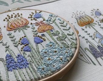 Embroidery pattern. Forget me not embroidery Pattern. Pre Printed Fabric Panel.  Sewing Pattern.  hand embroidery pattern