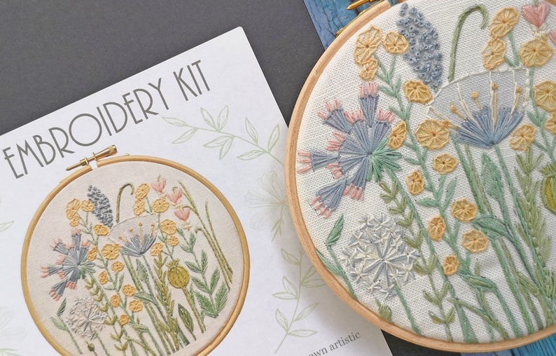 Embroidery kit Farewell Summer floral embroidery design for beginners Hand embroidery kit Craft project for adults Needlework kit image 7