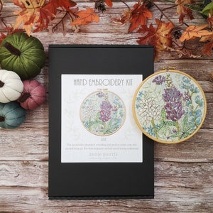 Embroidery kit - Lupin flowers hand embroidery kit for beginners - Botanical hand embroidery design