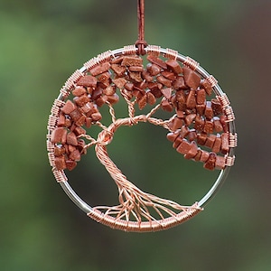 Symbol of ambition and drive. Goldstone crystals beaded tree of life decor, dreamcatcher, wall art
