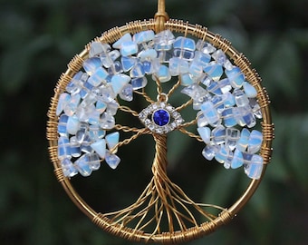 beaded gem silver tree collar