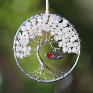 Bring Love and White Light in with White King Agate crystal beaded Tree Of Life Decor, Love charm, dreamcatcher, suncatcher, wall art