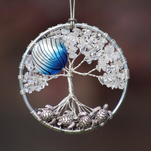 Full Moon with Turtles, Clear Quartz beaded Tree of Life Decor, wall art, suncatcher