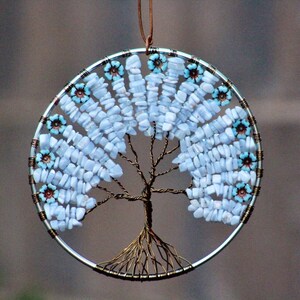 Bring clarity and truth to your life with this Blue Lace Agate Tree Of Life decor wall art suncatcher