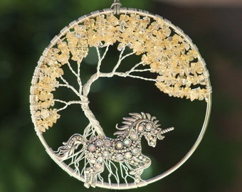 Unicorn & Citrine powerhouse Tree Of Life Decor wall art suncatcher