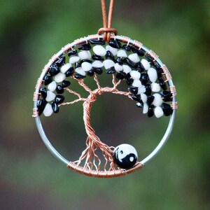 Black & White, Obsidian and White Agate crystal beaded Tree Of Life Decor with yin and yang symbol