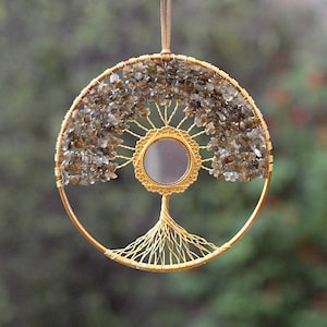 Mirror mirror on the wall... Green Labradorite beaded Tree Of Life Decor, wall art