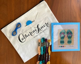 DIY Stitch Kit | Green Stripe Flip Flops | Flip Flops Needlepoint Kit