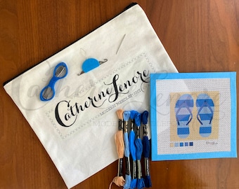 DIY Stitch Kit | Blue Stripe Flip Flops | Flip Flops Needlepoint Kit