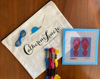 DIY Stitch Kit | Magenta Flip Flops | Flip Flops Needlepoint Kit