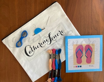 DIY Stitch Kit | Hot Pink Flip Flops | Flip Flops Needlepoint Kit