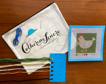 DIY Stitch Kit | White Chicken | Farm Animals Needlepoint Kit
