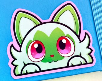 Green Kitty Peeking Vinyl Sticker