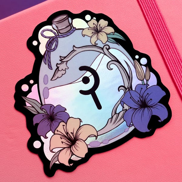 Sticker pour flacon en cristal d'âme de mage blanc inspiré de FFXIV - vinyle holographique