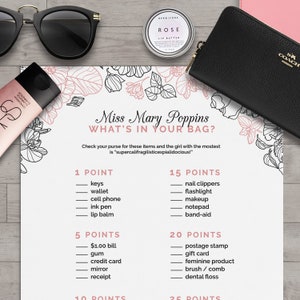 Bridal Shower Games - What's In Your Bag? / Bachelorette Party Games / DIY Bridal Shower Printables Download / Rose Gold Pink / PDF + JPEG