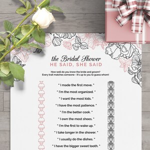 Bridal Shower Games - He Said She Said // Fun Bridal Shower Game Gift // Bachelorette Party Test // PDF + JPEG