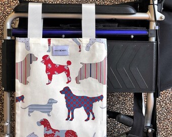 Doggylious Wheelchair Bag/ Mobility Aid / Zimmer Frame Bag (Canvas Material - Washable)