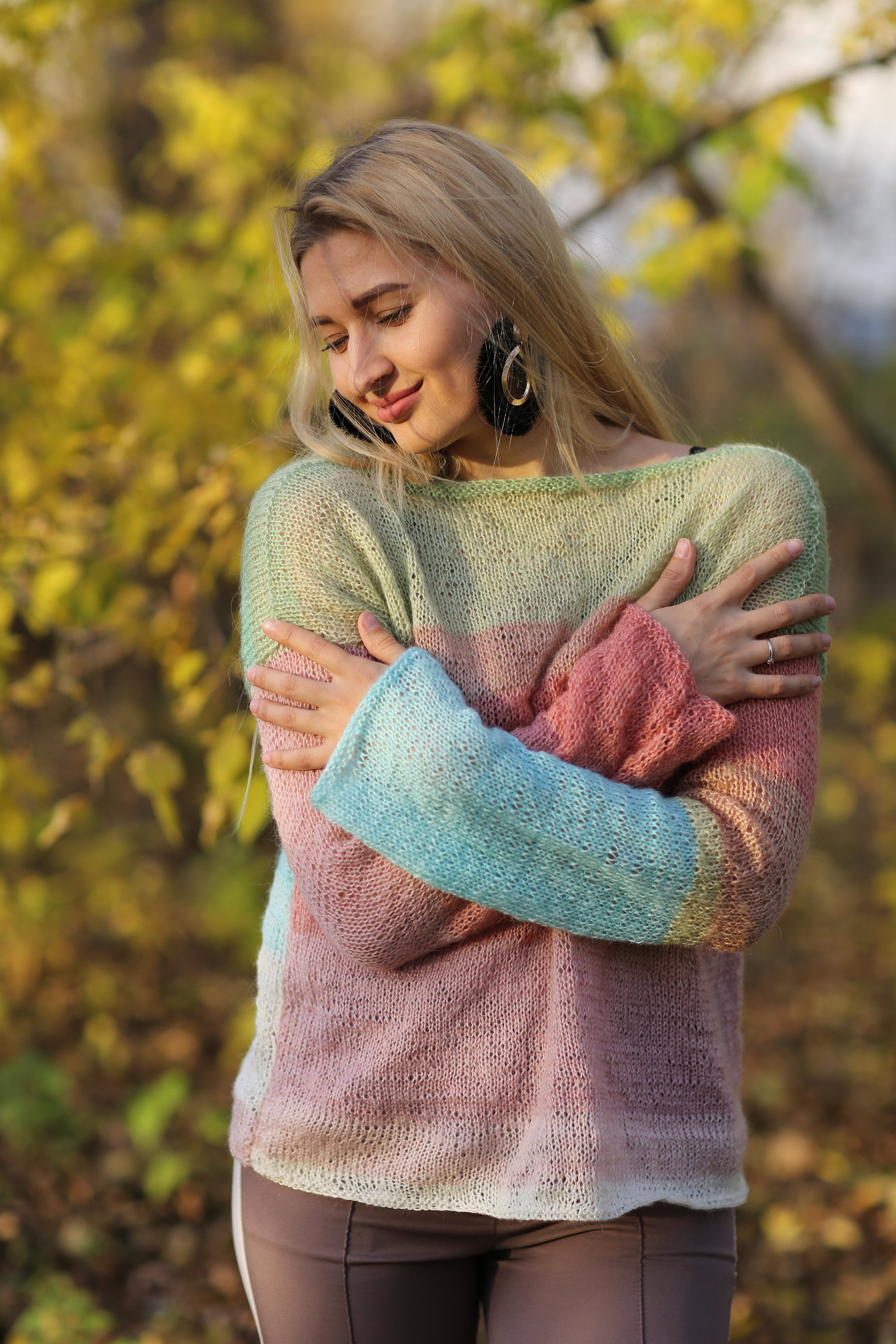 Knit Woman Multicolored Sweater Etsy