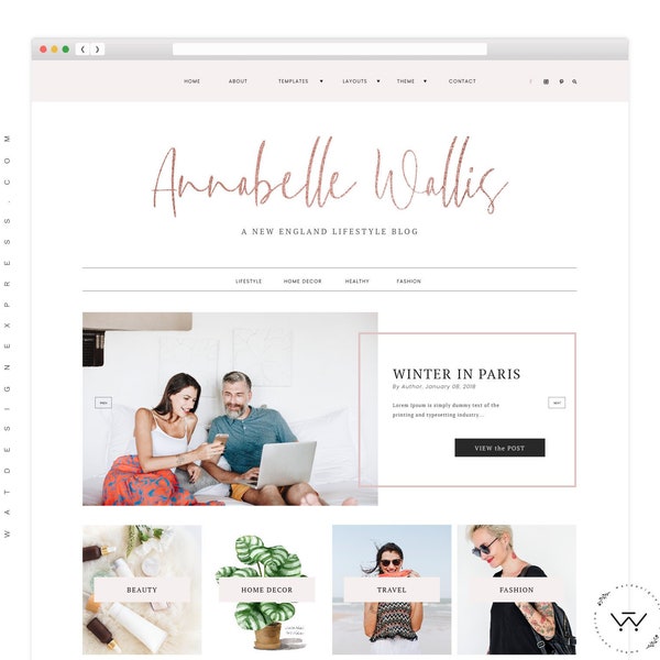 Feminine WordPress Theme - Annabelle, WordPress eCommerce Template, Fully Responsive WP Genesis - Elementor Child Theme for Lifestyle Blog