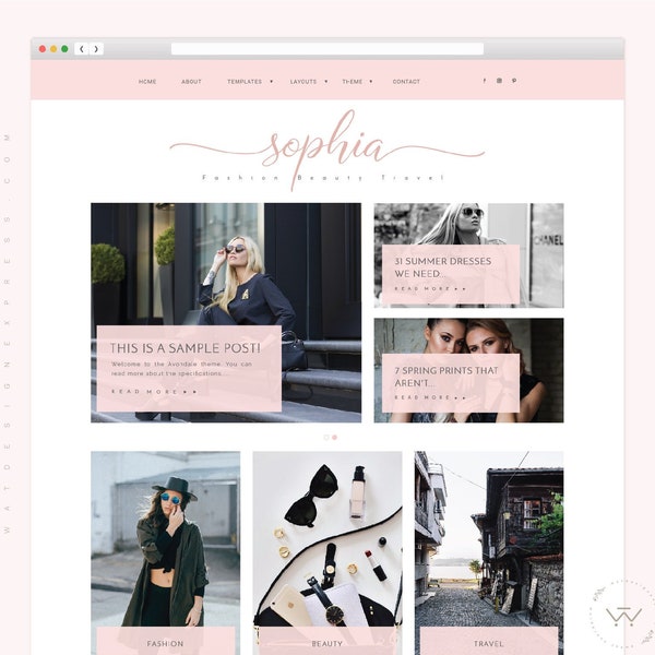 Feminine WordPress Theme - Sophia, Multipurpose WordPress Template, Fully Responsive Genesis - Elementor Child Theme, WP Premade Template