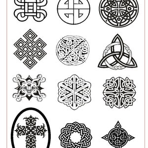 May include: A set of 10 black and white Celtic knot designs. The designs are 2.5 inches by 3.5 inches and are part of a rollerprint pattern.