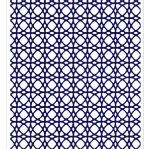 May include: A repeating pattern of interlocking circles in a dark blue color on a white background. The pattern is called "Interlocking Circles" and is a rollerprint pattern. The size of the pattern is 2.5 inches by 3.5 inches or 64 millimeters by 89 millimeters. The pattern is from Rolling Mill Resources and has the product code B920.