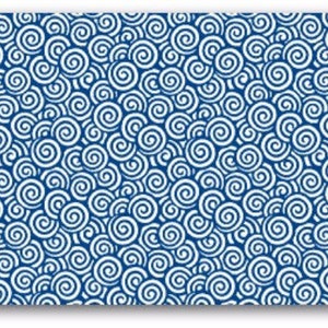 May include: A seamless pattern of white swirls on a blue background. The swirls are arranged in a random pattern and create a sense of movement.