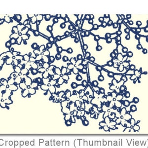 May include: A blue and white floral pattern with small flowers and branches. The pattern is on a white background.