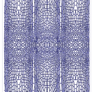 May include: A blue and white roller print pattern called "Root Tip Cross Section" #C971. The pattern is 3 inches by 4 inches or 76 millimetres by 102 millimetres.