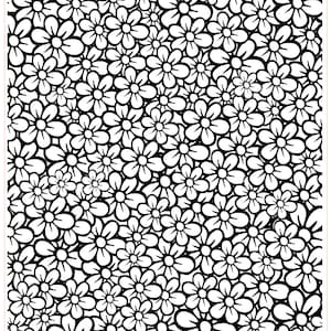 May include: Black and white roller print pattern with a repeating design of small flowers. The pattern is called "Spring Posies" and is 4 inches by 5 inches.