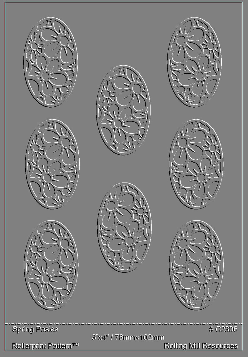 2306 Posies primaverili Motivo in bassorilievo 3 x 4, 4 x 5 e 2,0 x 7 modello in carta inciso al laser per laminatoio/metal clay immagine 4